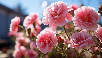 ai generiert beschwingt Rosa Blume Kopf im ein tropisch Garten generiert durch ai foto