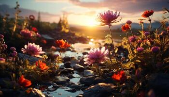 ai generiert beschwingt farbig Wildblume Blüten im still Wiese generiert durch ai foto