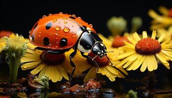 ai generiert Marienkäfer auf ein Gänseblümchen, Natur bunt Schönheit generiert durch ai foto