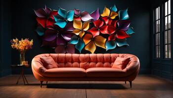 ai generiert modern Zuhause Innere Design mit komfortabel Sofa generiert durch ai foto