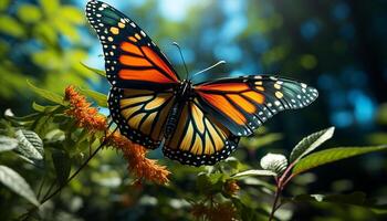 ai generiert Schmetterling Flügel Vitrinen beschwingt Farben im Natur generiert durch ai foto