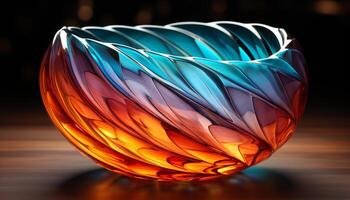 ai generiert hell Blau Glas Vase spiegelt beschwingt Farben generiert durch ai foto