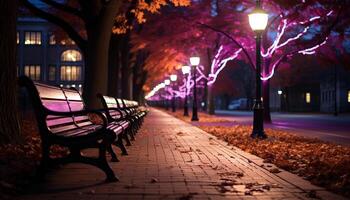 ai generiert beleuchtet Straße Licht im Herbst, Natur Schönheit generiert durch ai foto