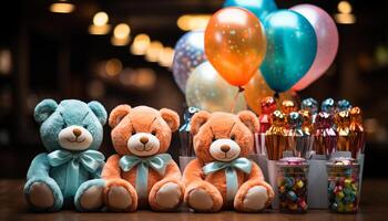 ai generiert süß Spielzeug Teddy Bär bringt Freude und Feier generiert durch ai foto