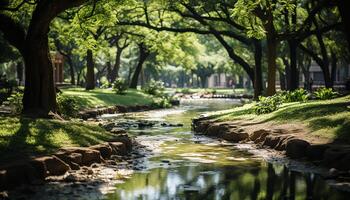 ai generiert Grün Blätter reflektieren im still Teich, Natur Schönheit generiert durch ai foto