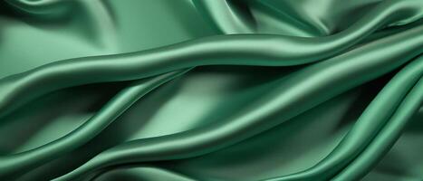 ai generiert Smaragd Grün Seide Stoff mit elegant, glatt Wellen foto