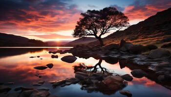 ai generiert majestätisch Berg Silhouette spiegelt im still Wasser generiert durch ai foto