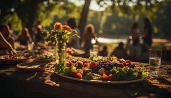 ai generiert ein erfrischend Picknick im das Sommer- Wald generiert durch ai foto