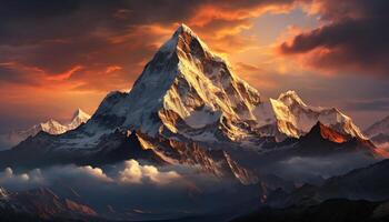 ai generiert majestätisch Berg Gipfel, Schnee gedeckelt, Panorama- Landschaft generiert durch ai foto