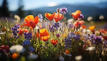 ai generiert beschwingt Wiese Blüten Vitrine Natur bunt Schönheit generiert durch ai foto