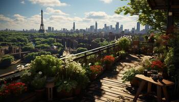 ai generiert Wolkenkratzer blühen im Natur städtisch Garten, Stadt Leben generiert durch ai foto