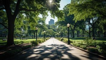 ai generiert Natur Grün die Architektur Frames das Stadt modern Horizont generiert durch ai foto