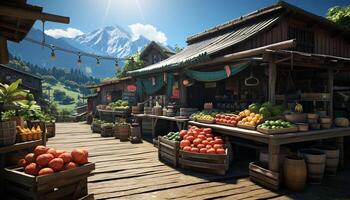 ai generiert frisch organisch Früchte verkauft beim ein rustikal Markt generiert durch ai foto