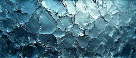 ai generiert Nahansicht Aussicht von texturiert Eis Kristalle mit kompliziert Muster und ein cool Blau Farbton, präsentieren das Schönheit von gefroren Wasser foto