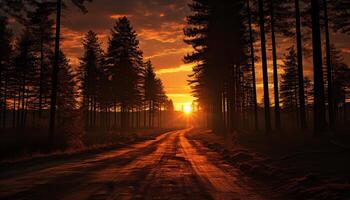 ai generiert still Szene, Sonnenuntergang Über Wald, Natur Schönheit generiert durch ai foto