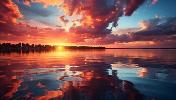 ai generiert Sonnenuntergang Über Wasser, Natur still Szene spiegelt Schönheit generiert durch ai foto