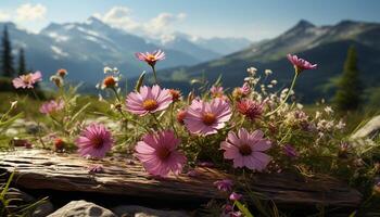 ai generiert schön Wildblume Wiese im das Sommer- Sonne generiert durch ai foto