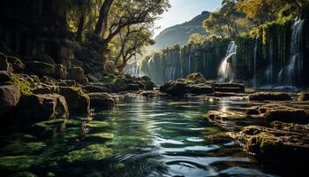 ai generiert still Szene von Grün Wald in der Nähe von fließend Wasser generiert durch ai foto