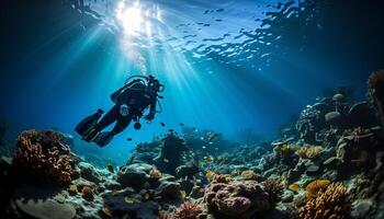 ai generiert unter Wasser Abenteuer Tauchen in Blau tropisch Riff generiert durch ai foto