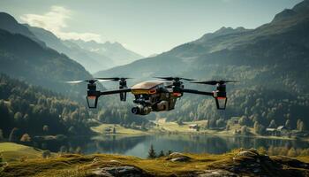 ai generiert Drohne schweben Über Berg Angebot erfasst atemberaubend Landschaft generiert durch ai foto