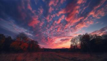 ai generiert Sonnenuntergang Über ein still Landschaft, Natur Schönheit im beschwingt Farben generiert durch ai foto