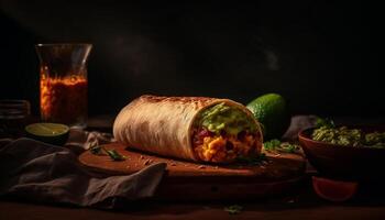 ai generiert Frische und würzen auf ein rustikal hölzern Tisch, hausgemacht Guacamole generiert durch ai foto