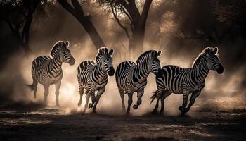 ai generiert Zebra Herde Weiden lassen im das afrikanisch Savanne, Schönheit im Natur generiert durch ai foto