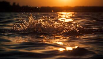 ai generiert Sonnenuntergang Welle spiegelt Sonnenlicht auf Wasser, Erstellen ein still Seelandschaft generiert durch ai foto