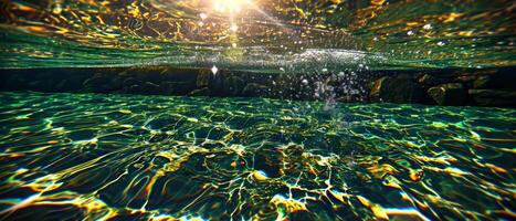 ai generiert Sonnenlicht Tänze durch Wasser Erstellen ein faszinierend Muster von Licht und Schatten unter Wasser foto