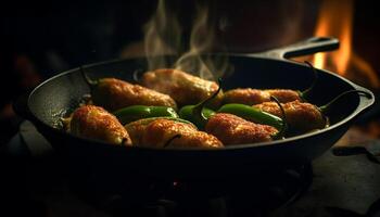 ai generiert gegrillt Fleisch auf ein Grill, ein Gourmet Mahlzeit zum Mittagessen generiert durch ai foto