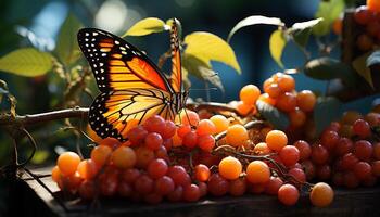 ai generiert ein beschwingt Schmetterling genießt ein bunt Fest im das Sommer- generiert durch ai foto