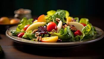 ai generiert Frische und gesund Essen auf ein Teller von Gourmet organisch Salat generiert durch ai foto