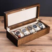 ai generiert Luxus Herren Uhr Fall Box wie ein Urlaub Geschenk zum ihn, maßgeschneidert Produkt Design foto