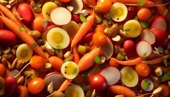ai generiert Frische von Natur Kopfgeld beschwingt, multi farbig Gemüse erstellen ein gesund Mahlzeit generiert durch ai foto