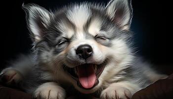 ai generiert süß Hündchen Gähnen, klein Hund Schlafen draußen generiert durch ai foto