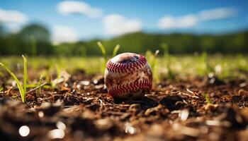 ai generiert spielen Baseball auf Gras, ein Sommer- Mannschaft Sport generiert durch ai foto