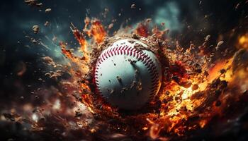 ai generiert spielen Baseball unter das glühend Nacht Himmel generiert durch ai foto