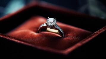 ai generiert Schmuck, Vorschlag und Urlaub Geschenk, Diamant Engagement Ring, Symbol von Liebe, Romantik und Engagement foto