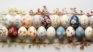 ai generiert dekoriert Ostern Eier mit Blume Geäst foto