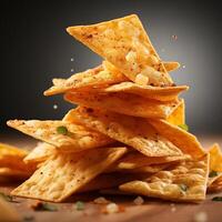ai generiert Tortilla Chips fliegend Mexikaner Nachos foto