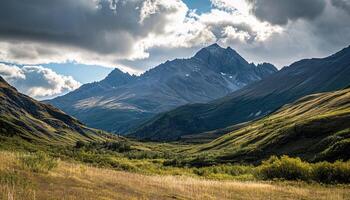 ai generiert schneebedeckt Berge von Alaska, Landschaft mit Wälder, Täler, und Flüsse im Tageszeit. atemberaubend Natur Komposition Hintergrund Hintergrund, Reise Ziel, Abenteuer draußen foto