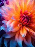 ai generiert Makro Fotografie von beschwingt Farbe Dahlie Blume wie ein kreativ abstrakt Hintergrund foto