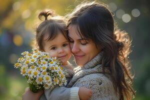 ai generiert ein berühren fotografieren Erfassen das Liebe zwischen ein Mutter und Kind foto