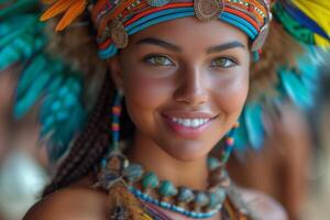 ai generiert Porträt von ein jung Mädchen im ethnisch Kostüm foto