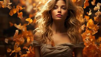 ai generiert jung Frau im Herbst Wald, Schönheit im Natur generiert durch ai foto