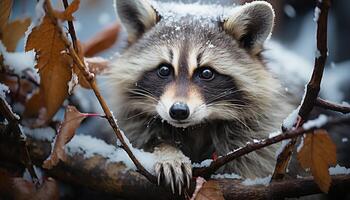 ai generiert süß rot Fuchs Sitzung auf schneebedeckt Ast generiert durch ai foto