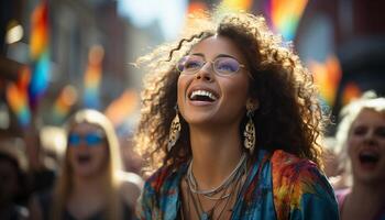 ai generiert jung Frauen genießen ein sorglos Sommer- Musik- Festival generiert durch ai foto