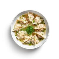 ai generiert Wonton Suppe Nahansicht isoliert auf Weiß Hintergrund foto