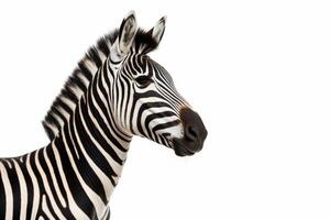 ai generiert Zebra isoliert auf Weiß Hintergrund foto