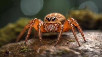 ai generiert ein schließen oben von ein Spinne auf ein Felsen foto